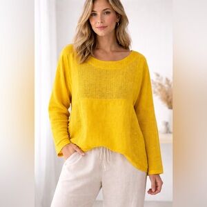 Bodil Yellow Linen Cotton Oversized Tunic Top Boho Relaxed Fit